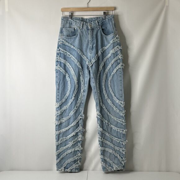 The Ragged Priest Gaze Mom Jeans 30 Circle Panel Frayed Edgy ASO Dixie D’Amelio - Picture 3 of 13